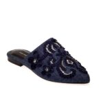Embroidered denim mules