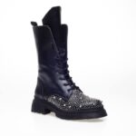 black combat spikes boots