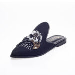 Black embroidered mule
