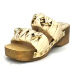 Beige leather clogs