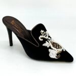 Embroidered black velvet