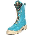 Blue patent boots