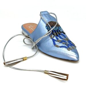 Metal blue laced mule