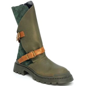 Green suede combat boots