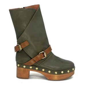 Green leather combat clogs
