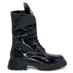 Black leather patent boots