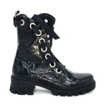 Black croco patent boots